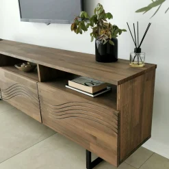 Mobili Porta Tv|Salotto > Dmora Porta TV noce 170x30x40h cm 3 ante legno massello - Ulana Marrone Noce