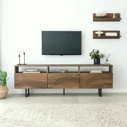 Mobili Porta Tv|Salotto > Dmora Porta TV noce 170x30x40h cm 3 ante legno massello - Ulana Marrone Noce