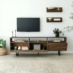 Mobili Porta Tv|Salotto > Dmora Porta TV noce 170x30x40h cm 3 ante legno massello - Ulana Marrone Noce