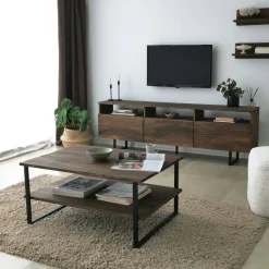Mobili Porta Tv|Salotto > Dmora Porta TV noce 170x30x40h cm 3 ante legno massello - Ulana Marrone Noce
