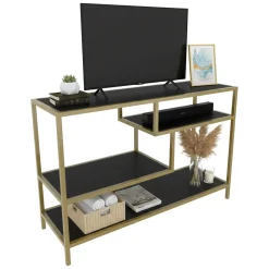Mobili Porta Tv|Salotto > Dmora Porta TV oro e antracite 120x39x75h cm in legno - Ivette Nero, Oro Antracite