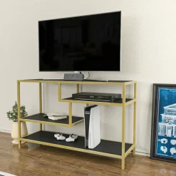Mobili Porta Tv|Salotto > Dmora Porta TV oro e antracite 120x39x75h cm in legno - Ivette Nero, Oro Antracite