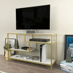 Porta TV oro e bianco 120x39x75h cm in legno - Ivette