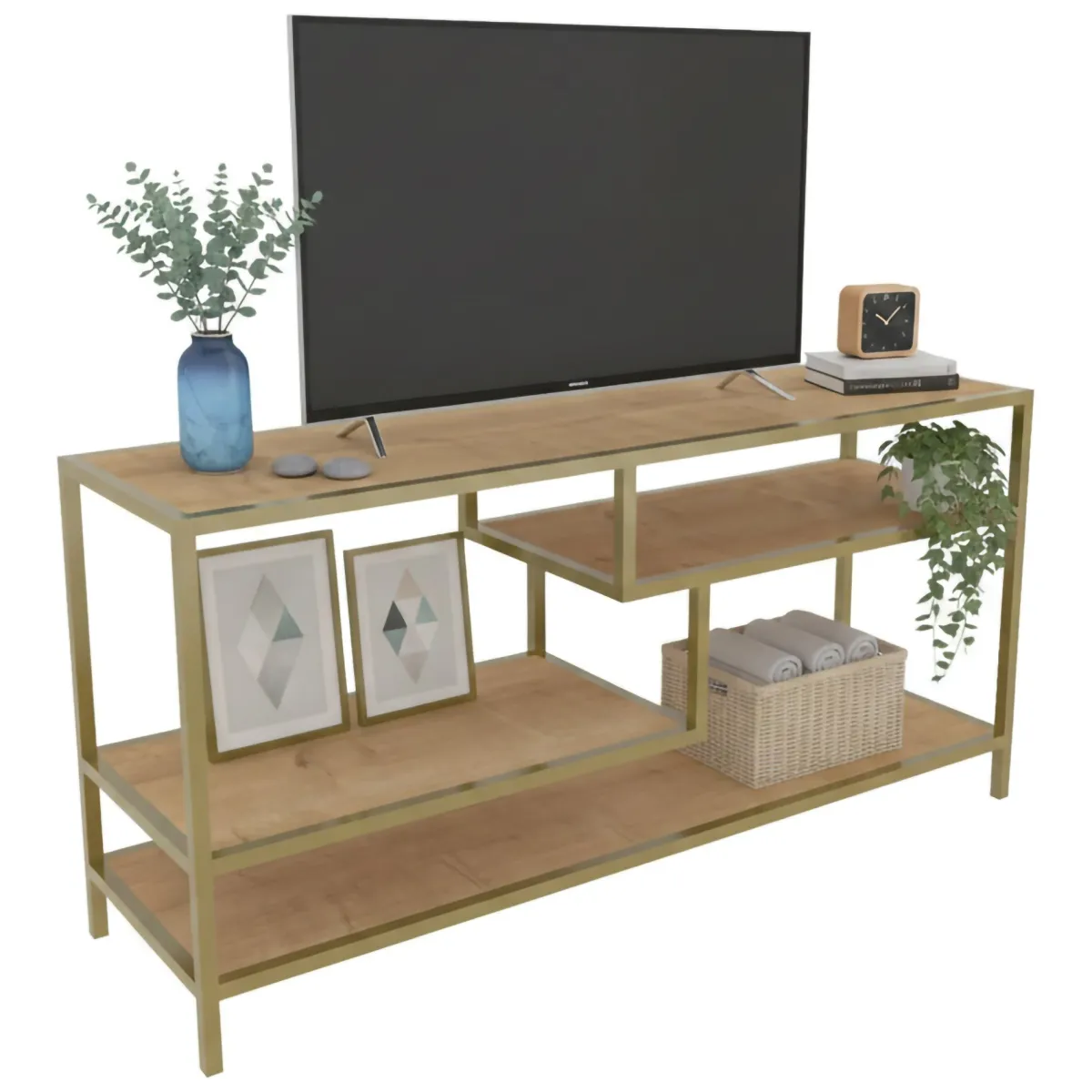 Mobili Porta Tv|Salotto > Dmora Porta TV oro e quercia 120x39x75h cm in legno - Ivette Marrone, Oro Quercia