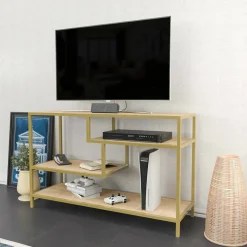 Mobili Porta Tv|Salotto > Dmora Porta TV oro e quercia 120x39x75h cm in legno - Ivette Marrone, Oro Quercia