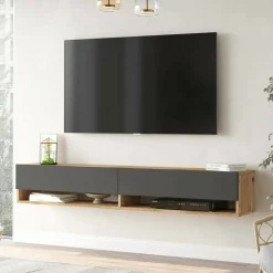 Porta TV quercia e antracite 180x31x29h cm 2 ante - Compasso