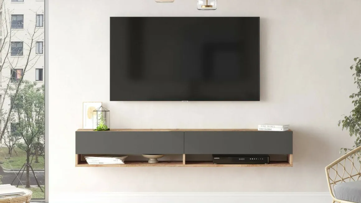 Porta TV quercia e antracite 180x31x29h cm 2 ante - Compasso