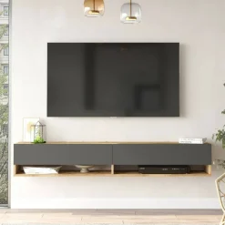 Porta TV quercia e antracite 180x31x29h cm 2 ante - Compasso