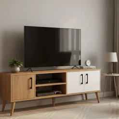 Porta TV quercia e bianco 150x34x52h cm 3 ante - Brugine
