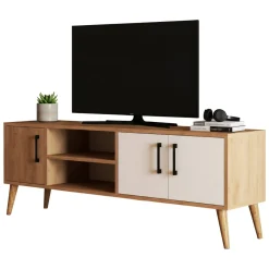 Porta TV quercia e bianco 150x34x52h cm 3 ante - Brugine