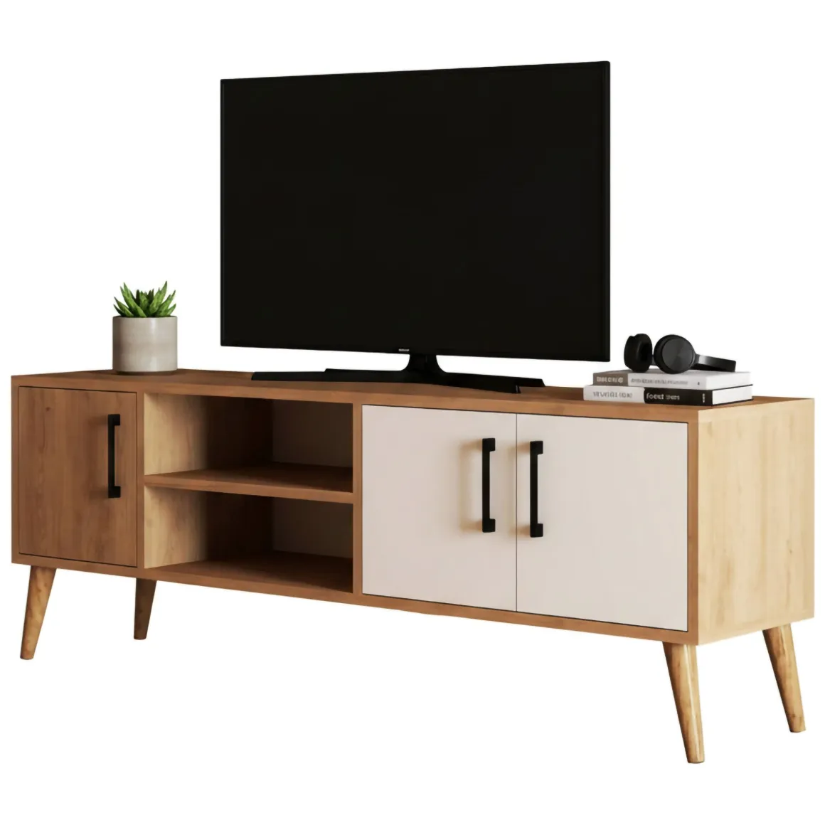 Mobili Porta Tv|Salotto > Dmora Porta TV quercia e bianco 160x37x38h cm 2 ante - Baiano Bianco, Marrone Quercia