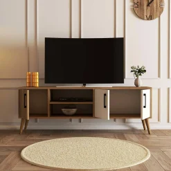 Mobili Porta Tv|Salotto > Dmora Porta TV quercia e bianco 160x37x38h cm 2 ante - Baiano Bianco, Marrone Quercia