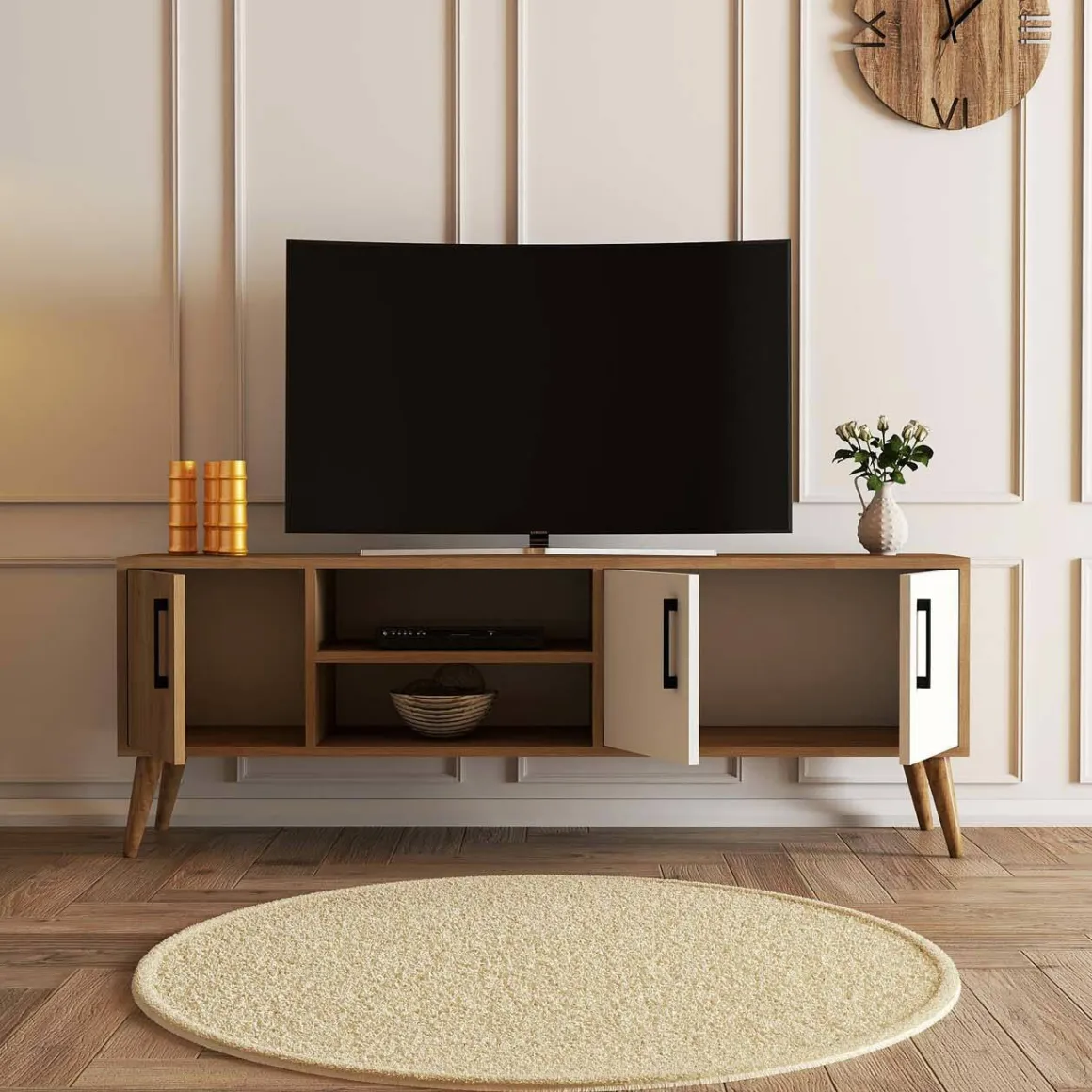 Mobili Porta Tv|Salotto > Dmora Porta TV quercia e bianco 160x37x38h cm 2 ante - Baiano Bianco, Marrone Quercia