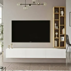 Porta TV quercia e bianco 174x27x25h cm 3 ante - Giusi