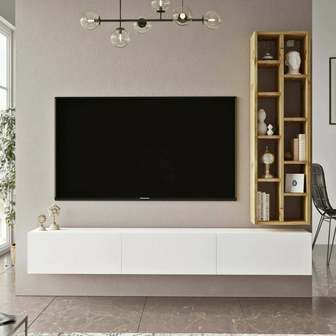 Porta TV quercia e bianco 174x27x25h cm 3 ante - Giusi