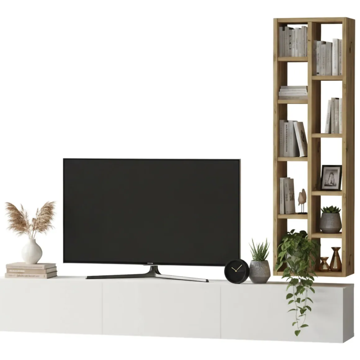 Porta TV quercia e bianco 174x27x25h cm 3 ante - Giusi