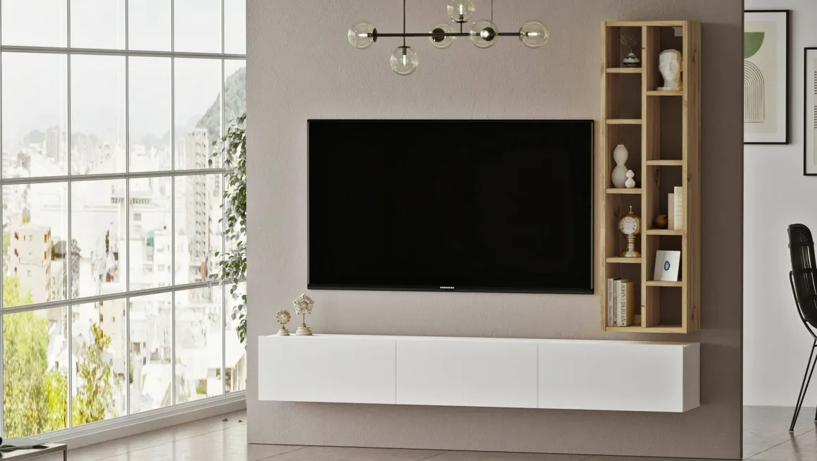 Porta TV quercia e bianco 174x27x25h cm 3 ante - Giusi