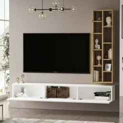Porta TV quercia e bianco 174x27x25h cm 3 ante - Giusi