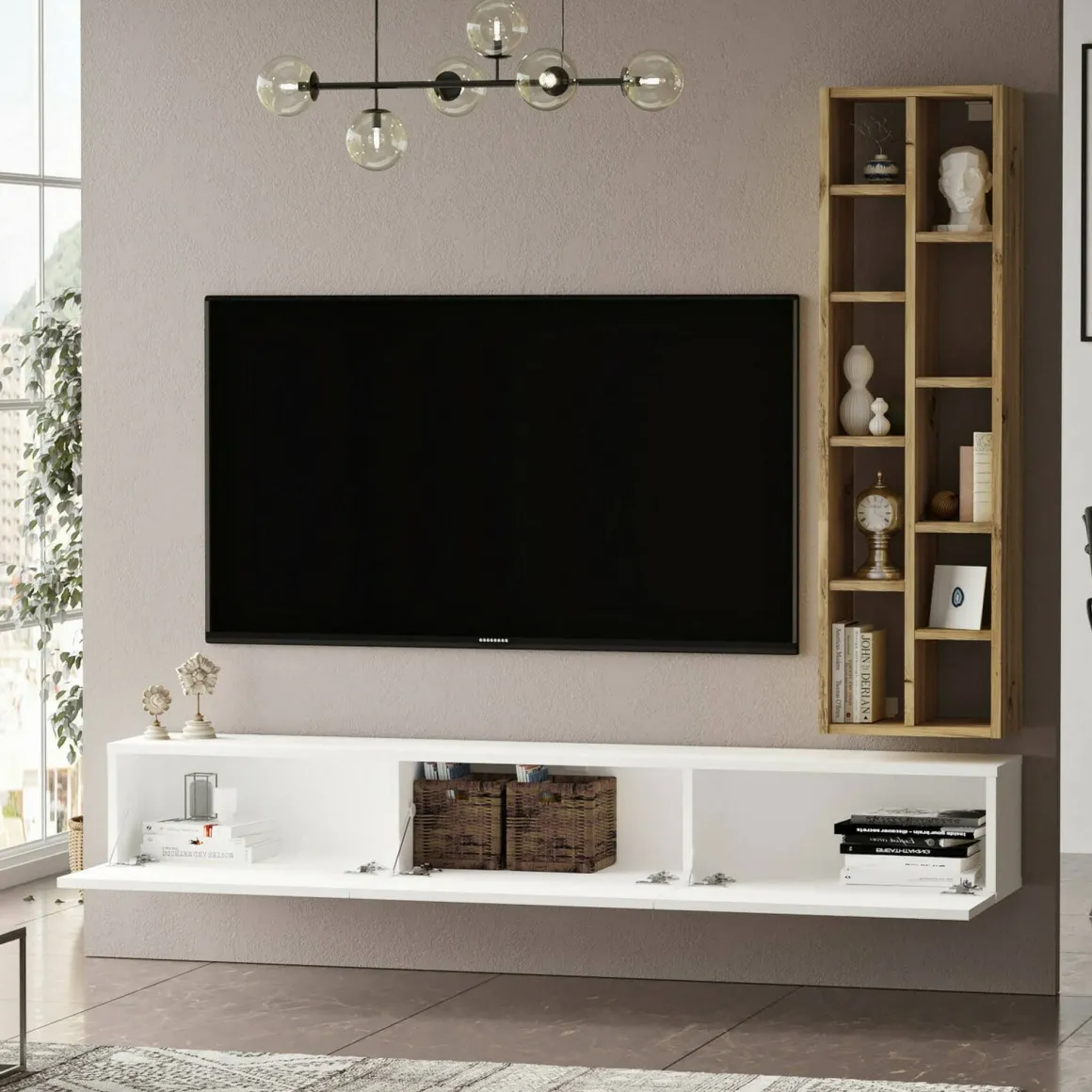 Porta TV quercia e bianco 174x27x25h cm 3 ante - Giusi
