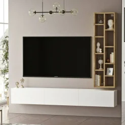 Porta TV quercia e bianco 174x27x25h cm 3 ante - Giusi