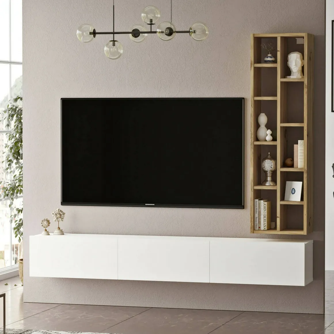 Porta TV quercia e bianco 174x27x25h cm 3 ante - Giusi