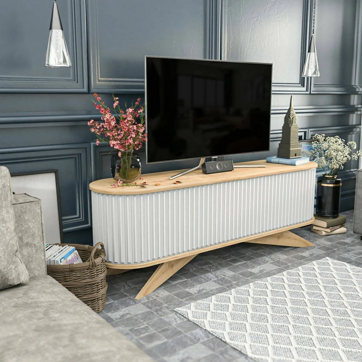 Mobili Porta Tv|Salotto > Dmora Porta TV quercia e bianco 180x44x44h cm 3 ante - Axi Bianco, Marrone Quercia
