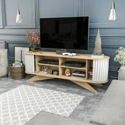 Mobili Porta Tv|Salotto > Dmora Porta TV quercia e bianco 180x44x44h cm 3 ante - Axi Bianco, Marrone Quercia