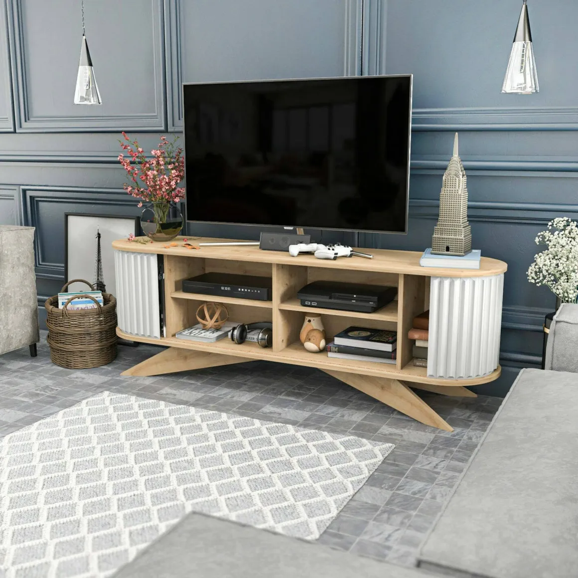 Mobili Porta Tv|Salotto > Dmora Porta TV quercia e bianco 180x44x44h cm 3 ante - Axi Bianco, Marrone Quercia
