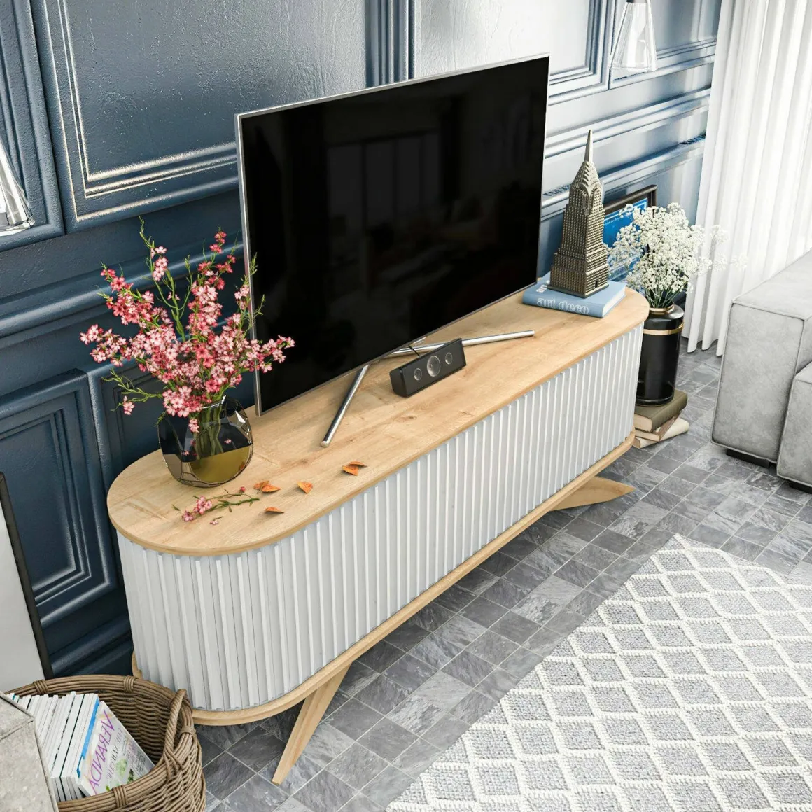 Mobili Porta Tv|Salotto > Dmora Porta TV quercia e bianco 180x44x44h cm 3 ante - Axi Bianco, Marrone Quercia