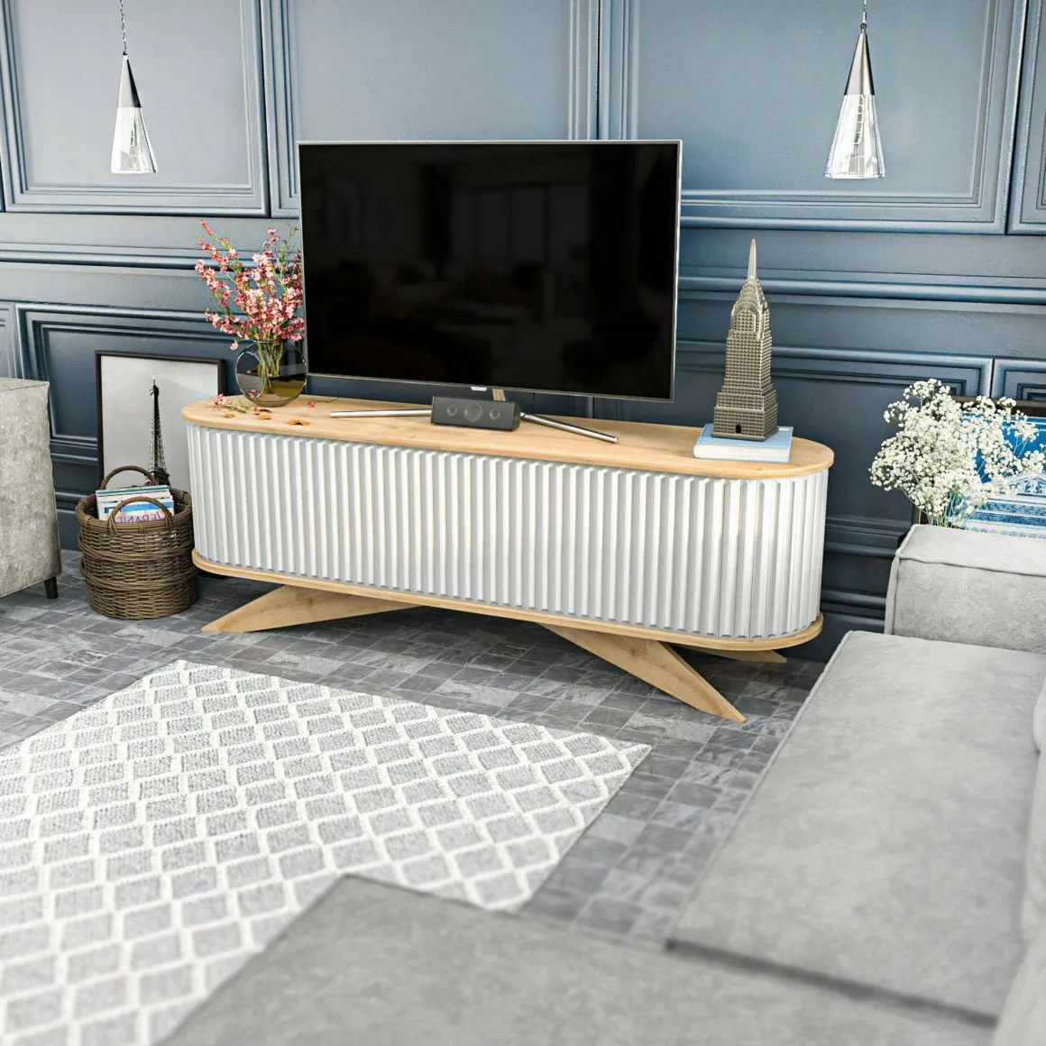 Mobili Porta Tv|Salotto > Dmora Porta TV quercia e bianco 180x44x44h cm 3 ante - Axi Bianco, Marrone Quercia
