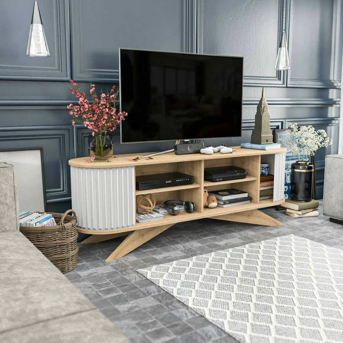 Mobili Porta Tv|Salotto > Dmora Porta TV quercia e bianco 180x44x44h cm 3 ante - Axi Bianco, Marrone Quercia
