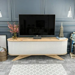 Mobili Porta Tv|Salotto > Dmora Porta TV quercia e bianco 180x44x44h cm 3 ante - Axi Bianco, Marrone Quercia
