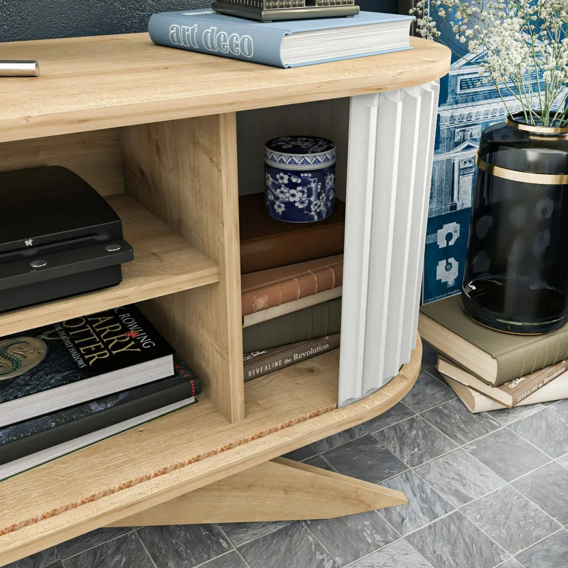 Mobili Porta Tv|Salotto > Dmora Porta TV quercia e bianco 180x44x44h cm 3 ante - Axi Bianco, Marrone Quercia