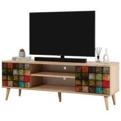 Porta TV quercia e multicolore 140x40x50h cm 2 ante - Enrica