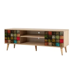 Porta TV quercia e multicolore 140x40x50h cm 2 ante - Enrica