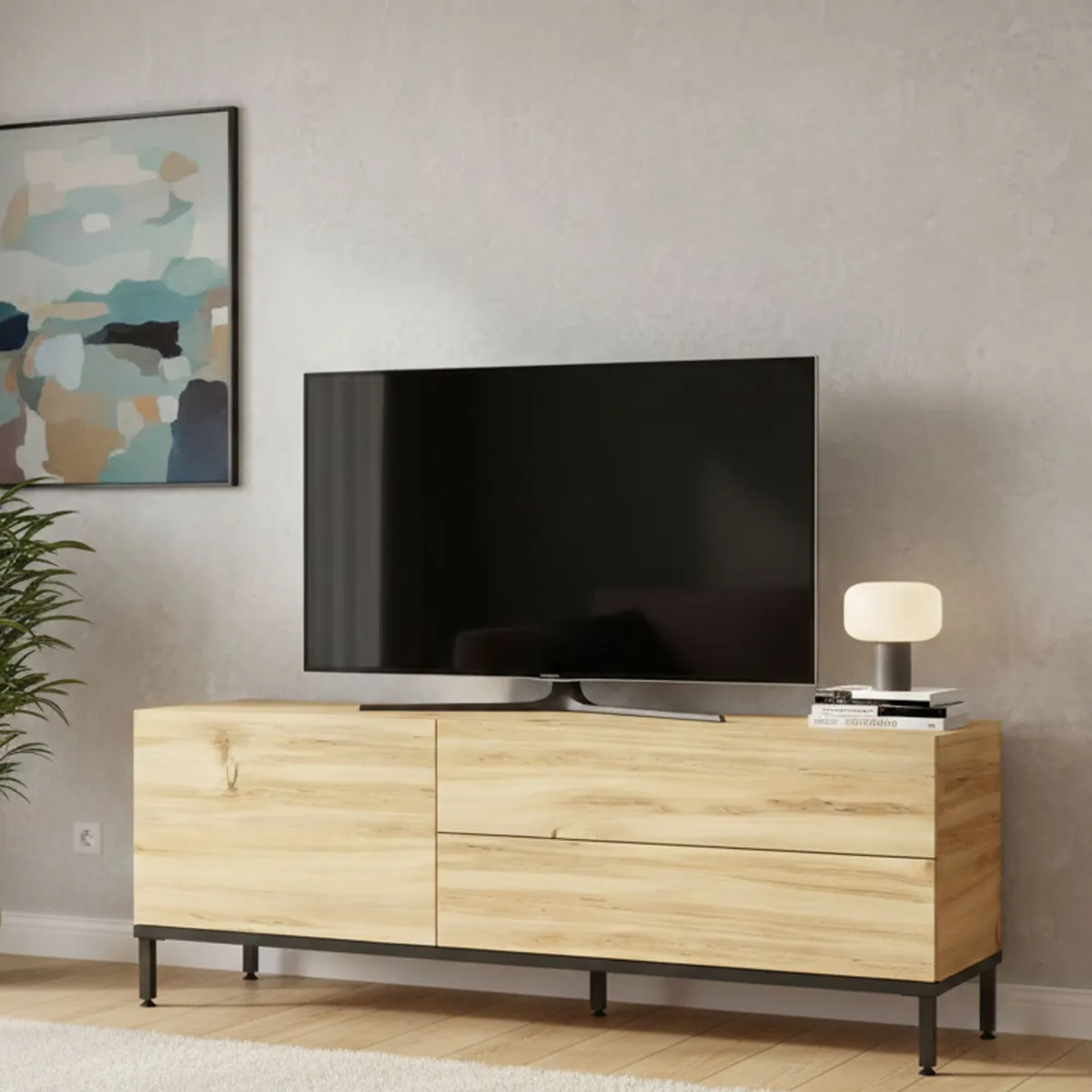 Mobili Porta Tv > Dmora Porta TV quercia e nero 120x35x46h cm 3 ante - Zephir Nero, Marrone Quercia
