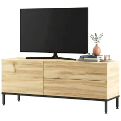 Mobili Porta Tv > Dmora Porta TV quercia e nero 120x35x46h cm 3 ante - Zephir Nero, Marrone Quercia
