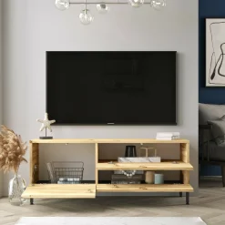 Mobili Porta Tv > Dmora Porta TV quercia e nero 120x35x46h cm 3 ante - Zephir Nero, Marrone Quercia