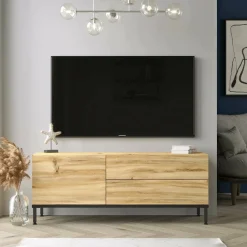 Mobili Porta Tv > Dmora Porta TV quercia e nero 120x35x46h cm 3 ante - Zephir Nero, Marrone Quercia