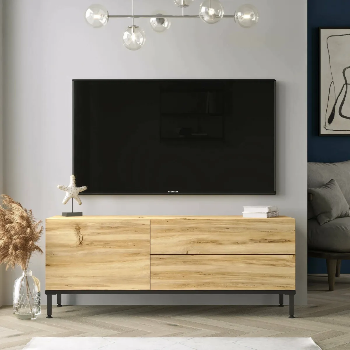 Mobili Porta Tv > Dmora Porta TV quercia e nero 120x35x46h cm 3 ante - Zephir Nero, Marrone Quercia