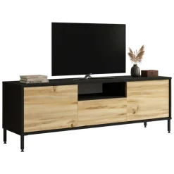 Mobili Porta Tv > Dmora Porta TV quercia e nero 140x35x46h cm 3 ante - Khagan Nero, Marrone Quercia