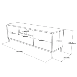 Mobili Porta Tv > Dmora Porta TV quercia e nero 140x35x46h cm 3 ante - Khagan Nero, Marrone Quercia
