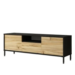 Mobili Porta Tv > Dmora Porta TV quercia e nero 140x35x46h cm 3 ante - Khagan Nero, Marrone Quercia