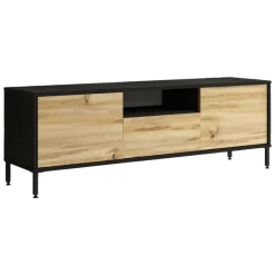 Mobili Porta Tv > Dmora Porta TV quercia e nero 140x35x46h cm 3 ante - Khagan Nero, Marrone Quercia