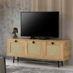 Mobili Porta Tv|Salotto > Dmora Porta TV quercia e nero 140x40x60h cm 3 ante - Assemini Nero, Marrone Quercia