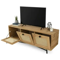 Mobili Porta Tv|Salotto > Dmora Porta TV quercia e nero 140x40x60h cm 3 ante - Assemini Nero, Marrone Quercia