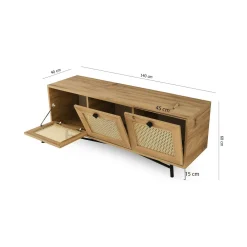 Mobili Porta Tv|Salotto > Dmora Porta TV quercia e nero 140x40x60h cm 3 ante - Assemini Nero, Marrone Quercia