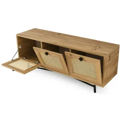 Mobili Porta Tv|Salotto > Dmora Porta TV quercia e nero 140x40x60h cm 3 ante - Assemini Nero, Marrone Quercia