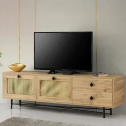 Porta TV quercia e nero 180x40x60h cm 2 ante e 2 cassetti - Apollinare
