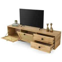 Porta TV quercia e nero 180x40x60h cm 2 ante e 2 cassetti - Apollinare